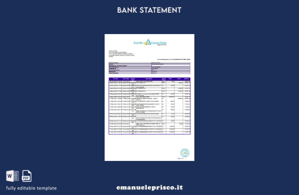 estratto conto bancario India Canara in stile verificato  modello di versione wo